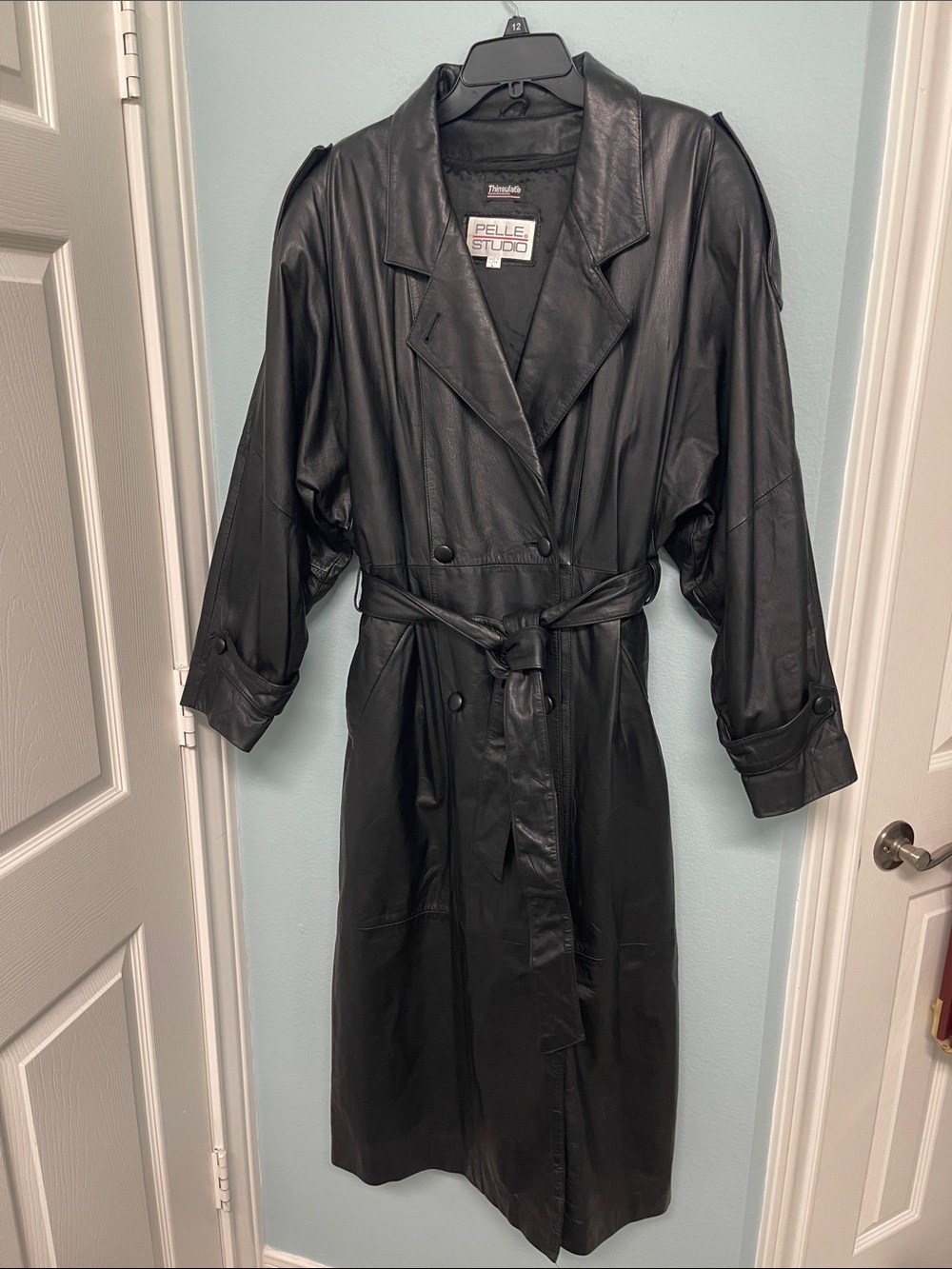 Vintage Pelle Studio Black Leather Trench with Belt